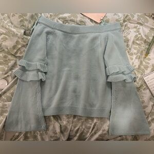 Cozy Light Blue Off The Shoulder Knit Sweater